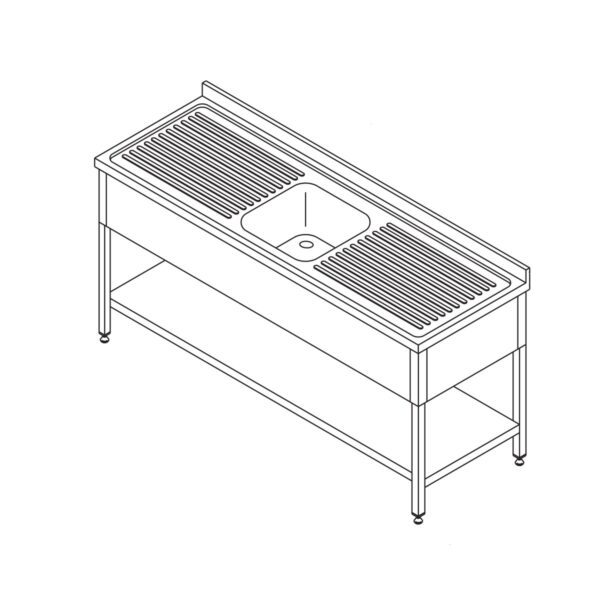 Masă pentru mașina de spălat vase - 140 x 70 cm - cu chiuvetă și spălător - inclusiv raft de depozitare | Maxima 09393959