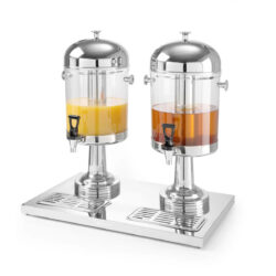 Dozator pentru băuturi Hendi 425411 cu capacitate 2 x 8 l, recipient pentru gheață și robinet anti-picurare. Ideal pentru suc, limonade și alte băuturi reci.