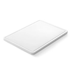 Tocător alb cu șanț practic Hendi 355x250 mm din HDPE rezistent. Soluție ideală pentru pregătirea zilnică a ingredientelor.