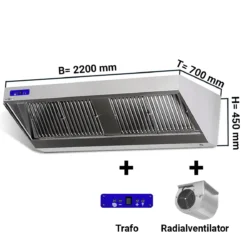 Hotă de perete cu motor, regulator, iluminare - 220 x 70 cm | WLS227M