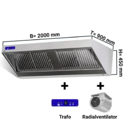 Hotă de perete cu motor, regulator, iluminare - 200 x 90 cm | WLS209M
