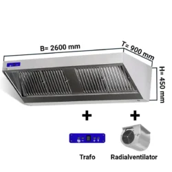 Hotă de perete cu motor, regulator, iluminare - 260 x 90 cm | WLS269M
