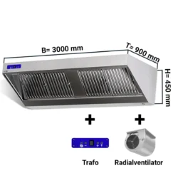 Hotă de perete cu motor, regulator, iluminare - 300 x 90 cm | WLS309M