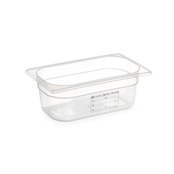 Tavă Gastronorm GN 1/4, HENDI, GN 1/4, 5,5L, Transparent, 265x162x(H)200mm