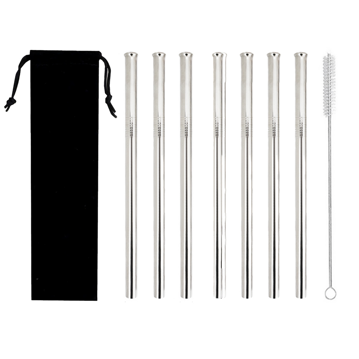 Hrubé Ø 12mm nerezové slamky s čistiacou kefkou set 7+1