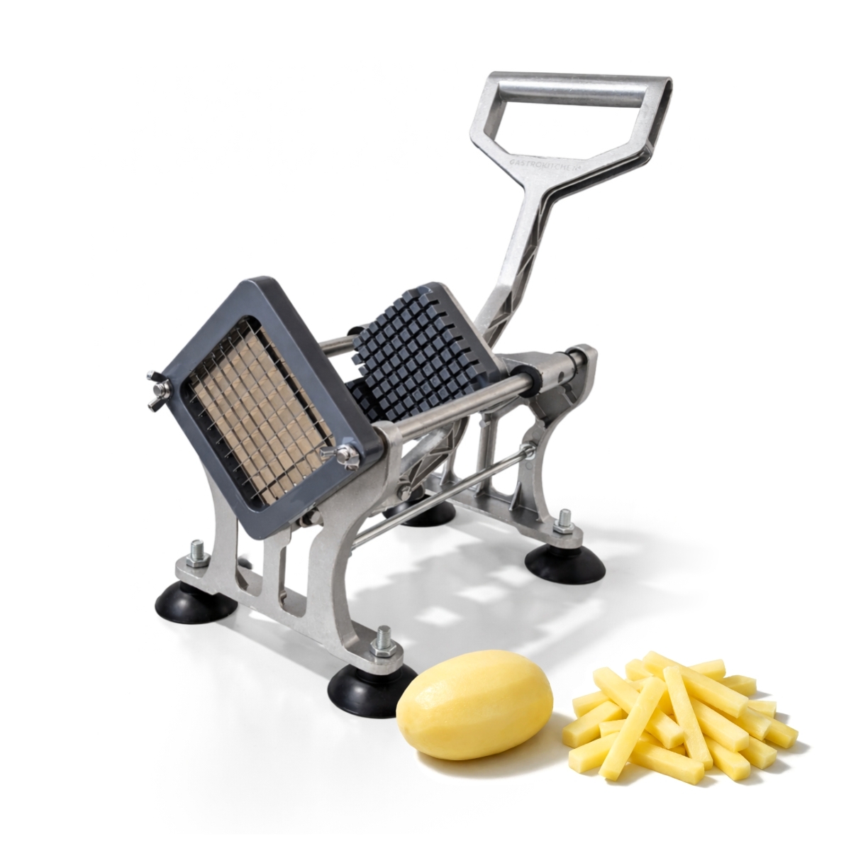 Feliator manual pentru fructe și legume – pentru cartofi prăjiți, cu 3 accesorii de tăiere 6/9/13 mm, acționare cu pârghie fără electricitate, dimensiuni 25,5 x 19,5 x 17 cm.