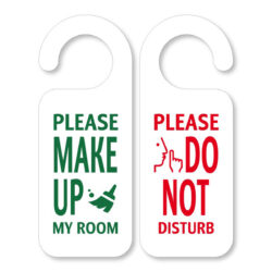 Semnul pentru ușă Nu deranjați / Vă rugăm să faceți curat din plastic rezistent este ideal pentru hoteluri, pensiuni și alte unități de cazare.
