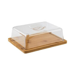 Tavă din lemn cu capac transparent APS 24 × 18,5 cm, ideală pentru servirea elegantă a produselor de panificație și a deserturilor în unități HoReCa.