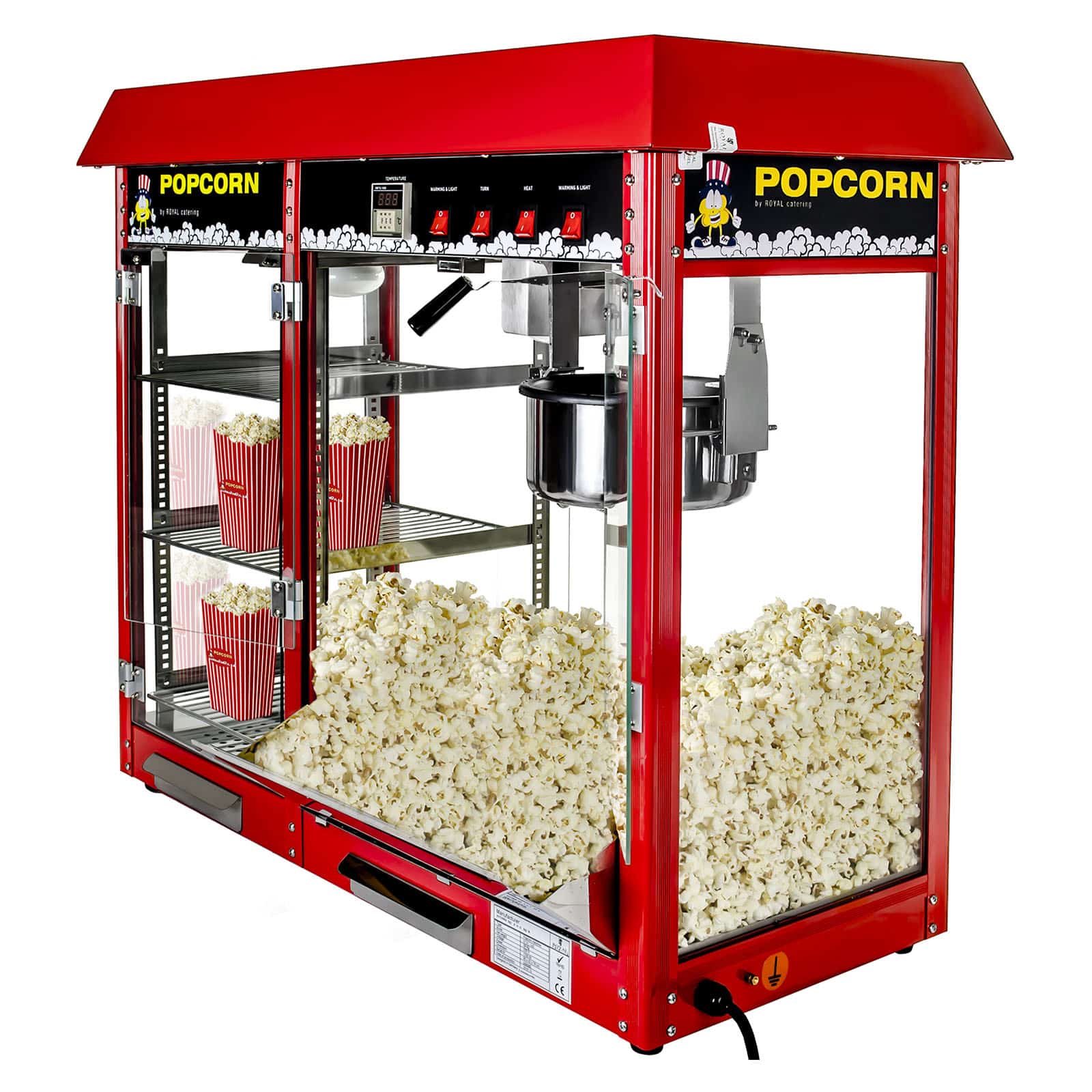 Mașină de popcorn cu vitrină încălzită - 1700 W | RCPC-16E