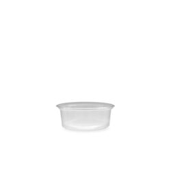 Cupă transparentă pentru sosuri și dipuri cu volumul de 80 ml. Potrivită pentru dressinguri, sosuri și dipuri în unități HoReCa și pentru livrarea mâncării.