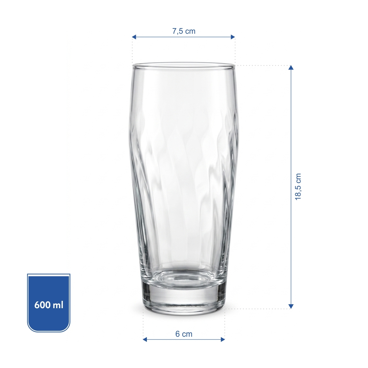 Pahar din sticlă cu model reliefat pentru limonadă, 600 ml, din sticlă transparentă. Pahar înalt și elegant, potrivit pentru apă, limonade, cocktailuri și alte băuturi.
