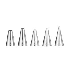 Set de 5 duiuri Hendi din oțel inoxidabil 18/8 pentru decorarea precisă a torturilor și deserturilor. Diametrele orificiilor Ø 2, 4, 6, 8, 10 mm.