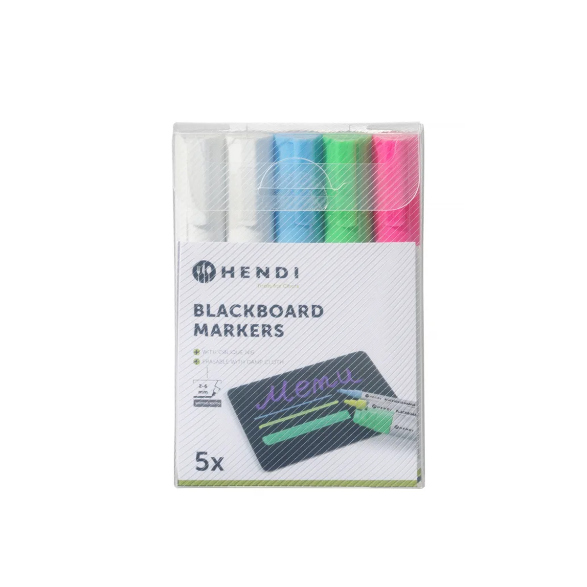Markere colorate Hendi 664216, set 5 buc cu vârf 2–6 mm. Pentru panouri de meniu, etichete de preț și oferte sezoniere în unități HoReCa.