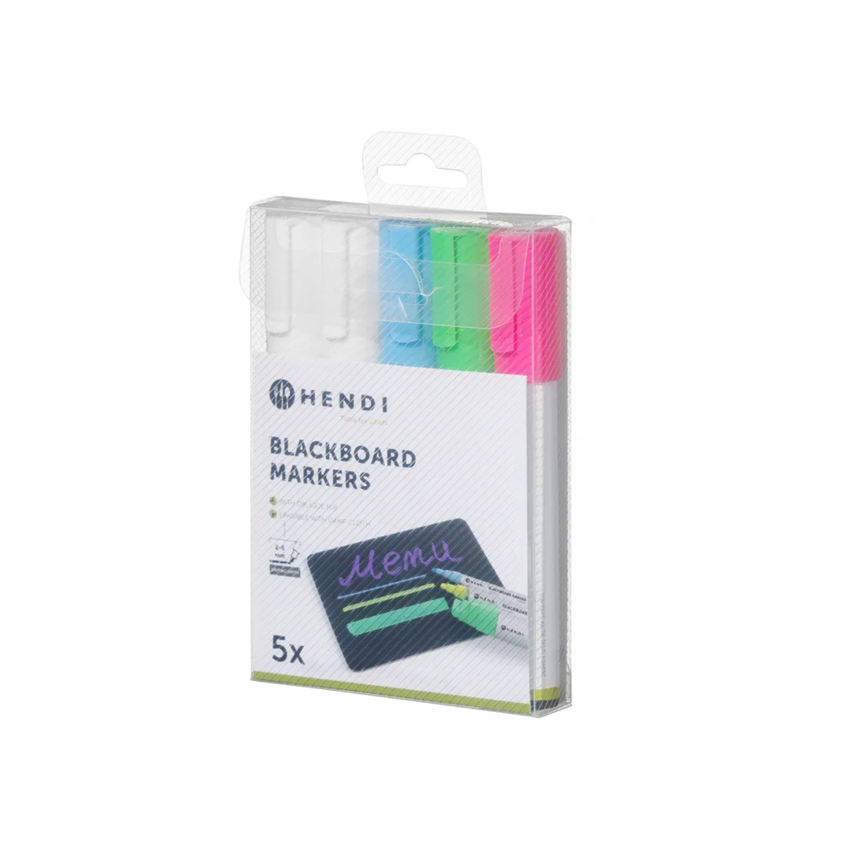 Markere colorate Hendi 664216, set 5 buc cu vârf 2–6 mm. Pentru panouri de meniu, etichete de preț și oferte sezoniere în unități HoReCa.