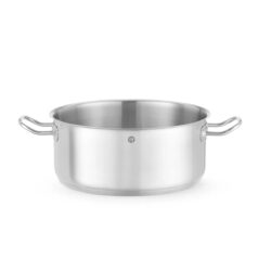 Oală joasă fără capac Hendi Kitchen Line 7,3 l, cu bază tip sandwich încapsulată. Potrivită pentru plită electrică, pe gaz, vitroceramică și cu inducție.