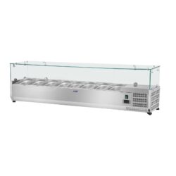 Vitrină frigorifică pentru GN - 160 x 33 cm - 8 tăvi GN 1/4 - capac din sticlă