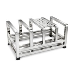 Suport din inox pentru tocătoare și cuțite, cu compartimente solide. Soluție practică pentru organizarea bucătăriei în unități HoReCa și acasă.