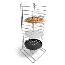 Suport pentru tăvi de pizza cu 15 niveluri, din fier cromat. Soluție practică pentru depozitarea organizată a tăvilor în unități HoReCa.