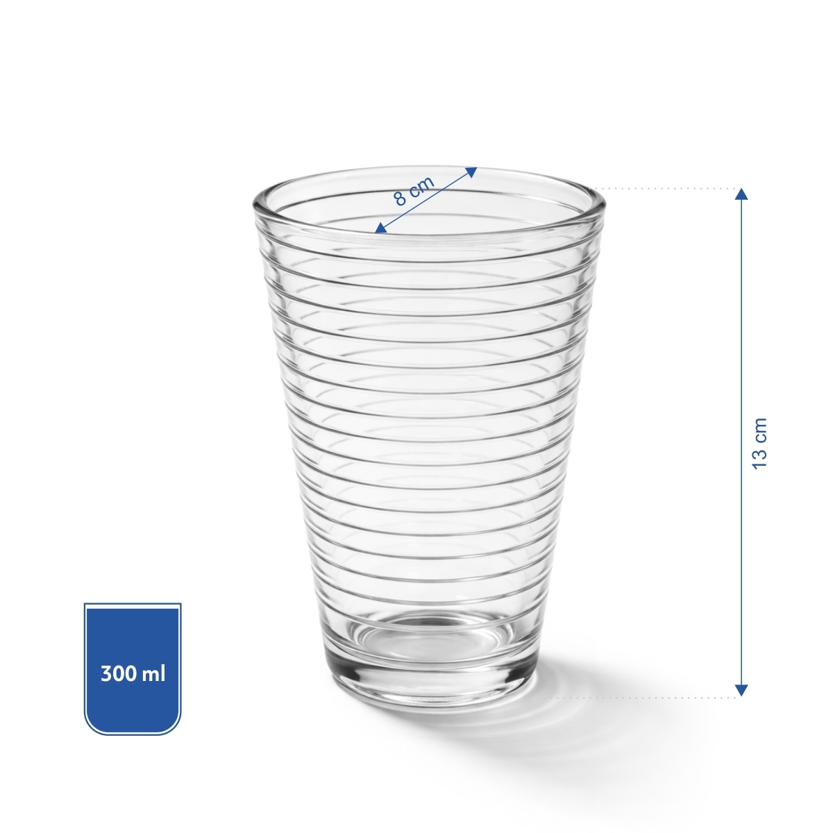 Pahar din sticlă striat pentru apă Gastrokitchen, cu volum de 300 ml. Sticlă transparentă elegantă pentru apă, limonade și alte băuturi reci.