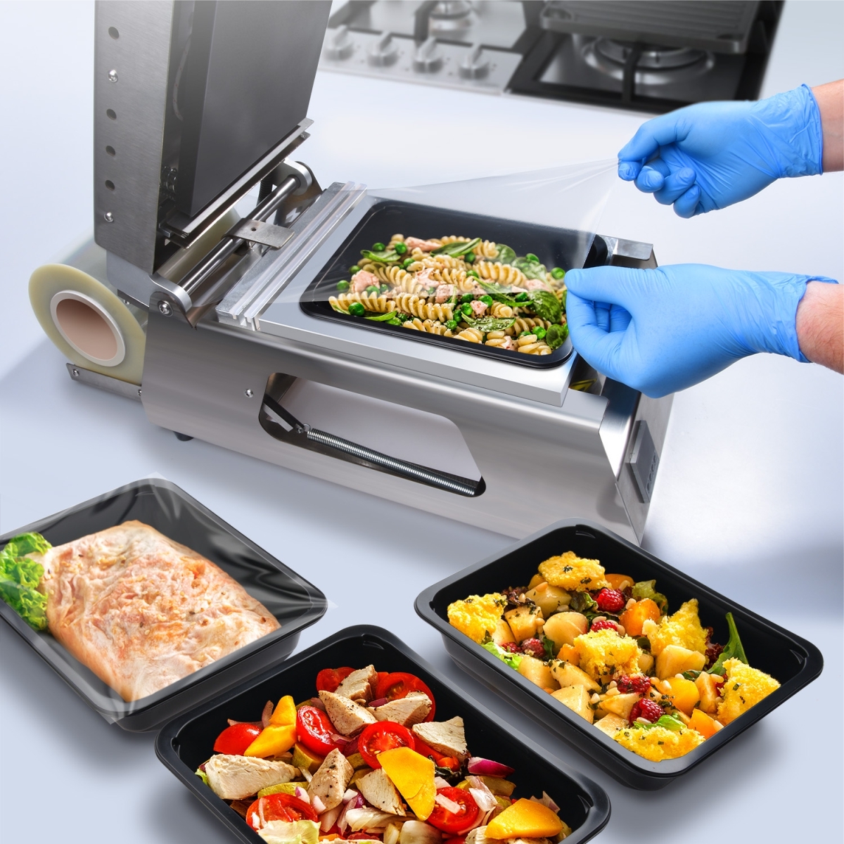 Caserolă meniu sigilabilă, 1 compartiment, 227 × 178 × 50 mm, în pachet de 50 buc. Potrivită pentru ambalarea, servirea și livrarea preparatelor în unități HoReCa.