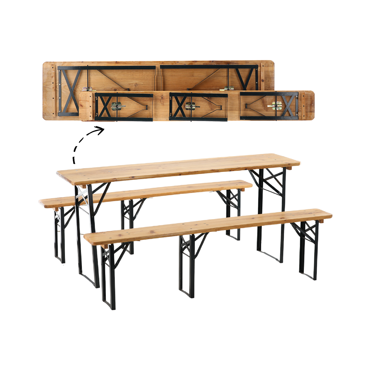Set de grădină pliabil - 177 cm - masă + 2 bănci
