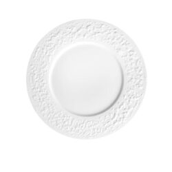 Farfurie întinsă Stone Ø 27 cm, albă, din porțelan rezistent. Farfurie elegantă pentru aperitive, feluri principale și deserturi, potrivită pentru unități HoReCa și pentru acasă.