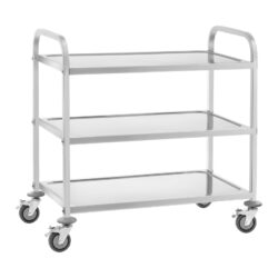 Carucior de servire din inox - 3 rafturi - până la 150 kg - 2 frâne