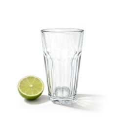 Pahar din sticlă pentru apă Alva 300 ml, cu design striat și bază stabilă. Potrivit pentru apă, limonade, sucuri și alte băuturi reci.