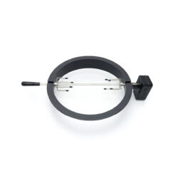 Rotisor negru circular pentru grătar, cu tijă și furci din oțel inoxidabil, 56 cm.