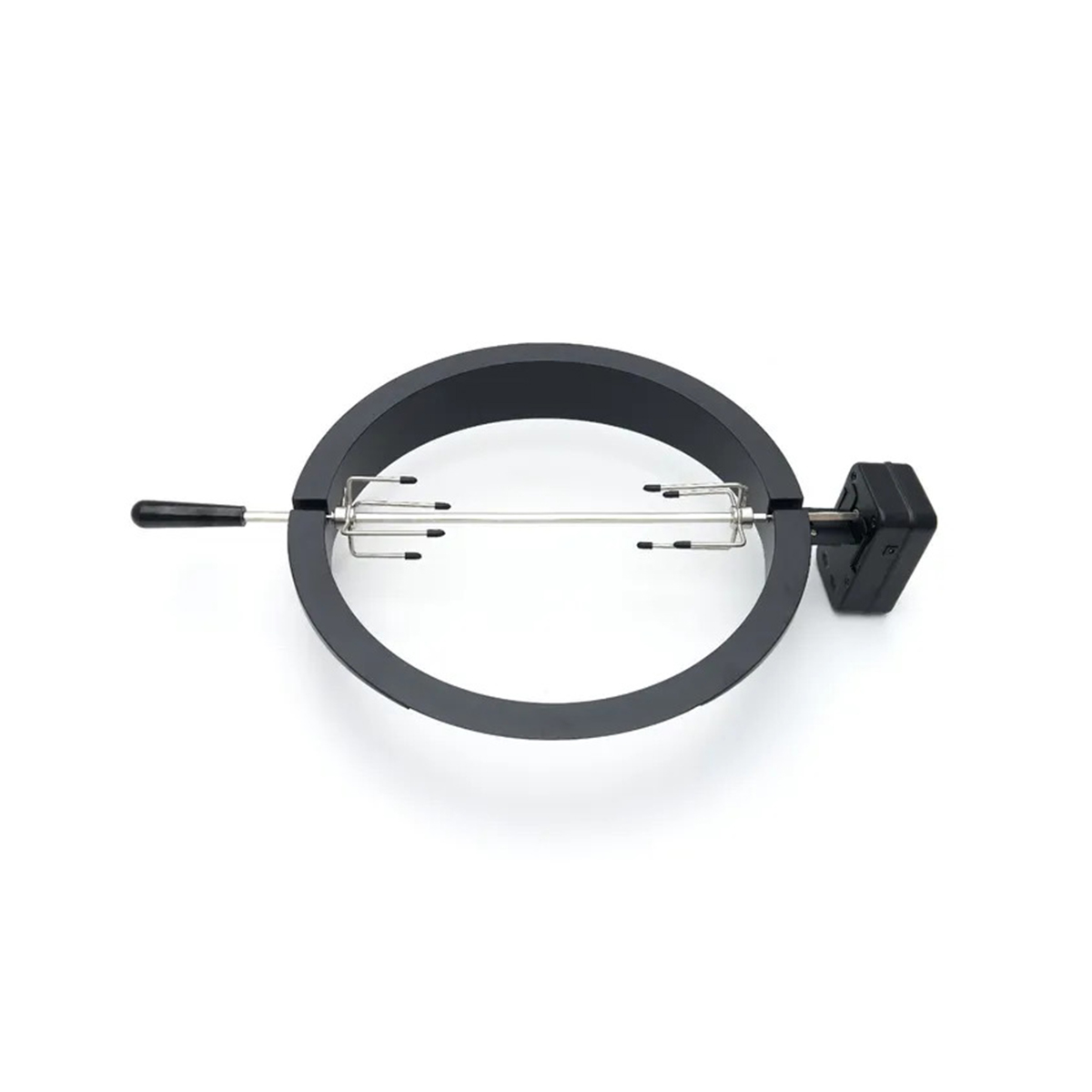 Rotisor negru circular pentru grătar, cu tijă și furci din oțel inoxidabil, 56 cm.
