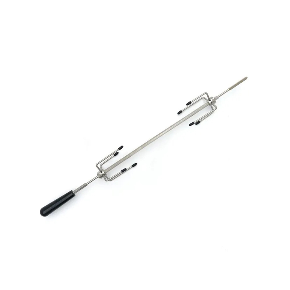 Rotisor negru circular pentru grătar, cu tijă și furci din oțel inoxidabil, 56 cm.