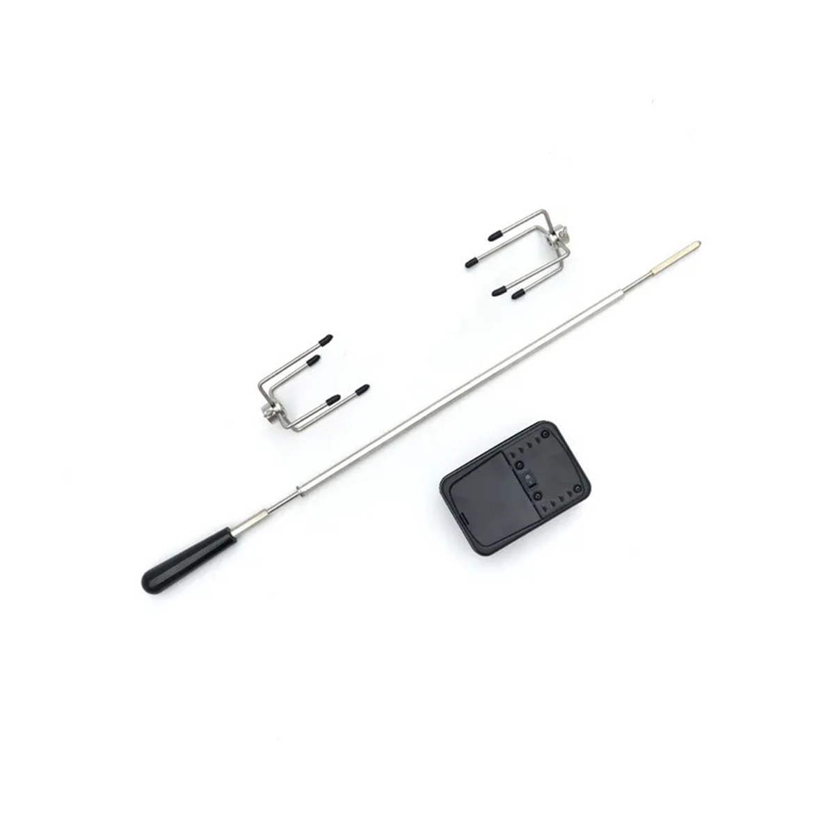 Rotisor negru circular pentru grătar, cu tijă și furci din oțel inoxidabil, 56 cm.