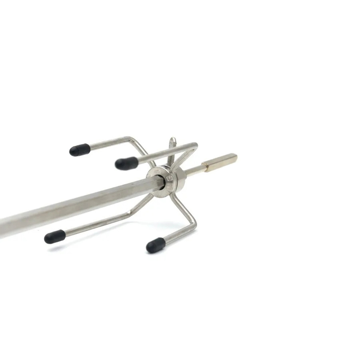 Rotisor negru circular pentru grătar, cu tijă și furci din oțel inoxidabil, 56 cm.