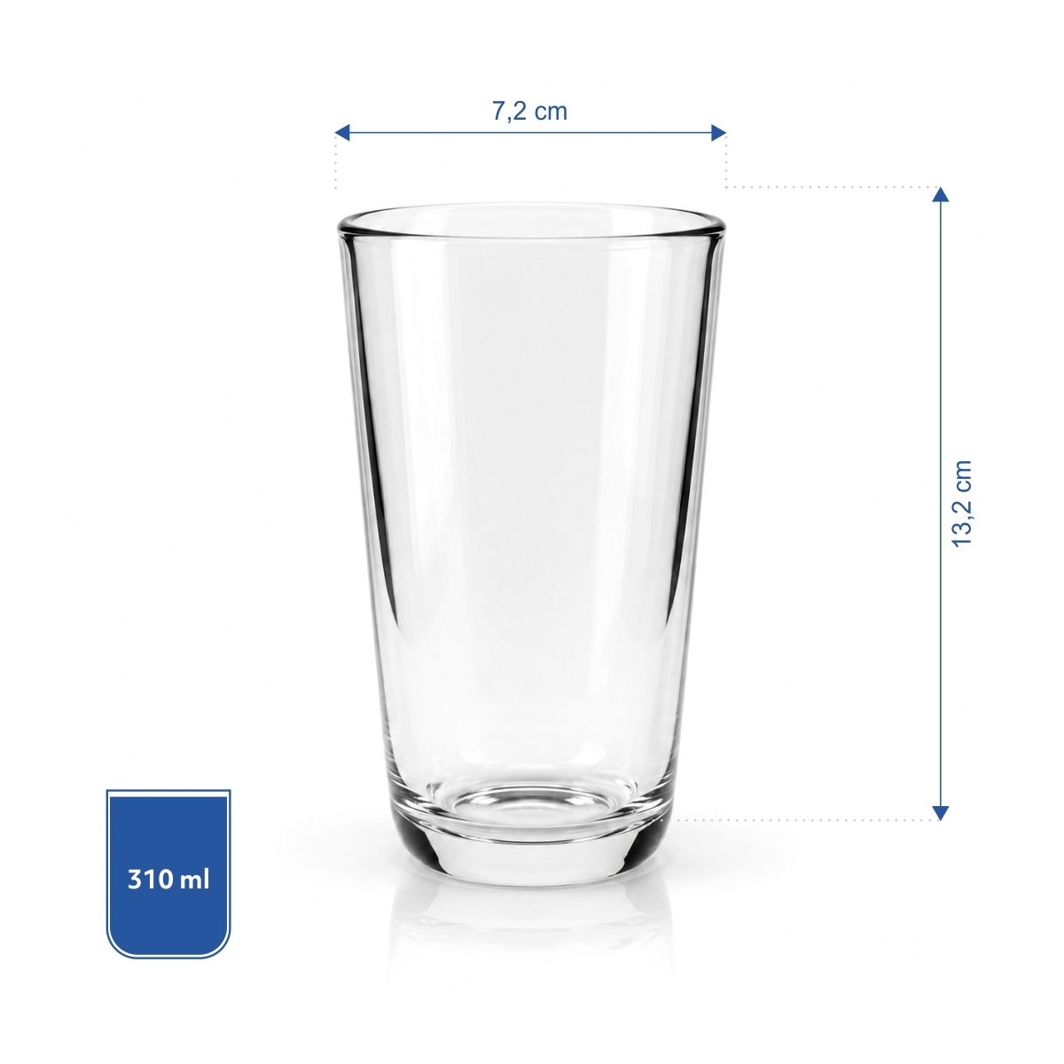 Pahar transparent din sticlă pentru limonadă 240 ml, formă conică, margine evazată, bază groasă.