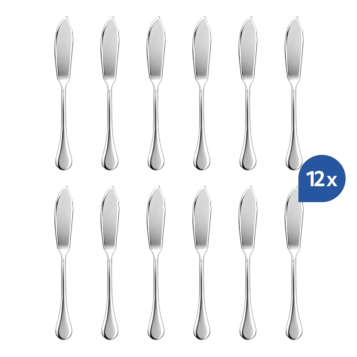 Cuțit elegant argintiu pentru pește Sara, din oțel inoxidabil 18/10 lucios, 19,3 cm. Set 12 bucăți.