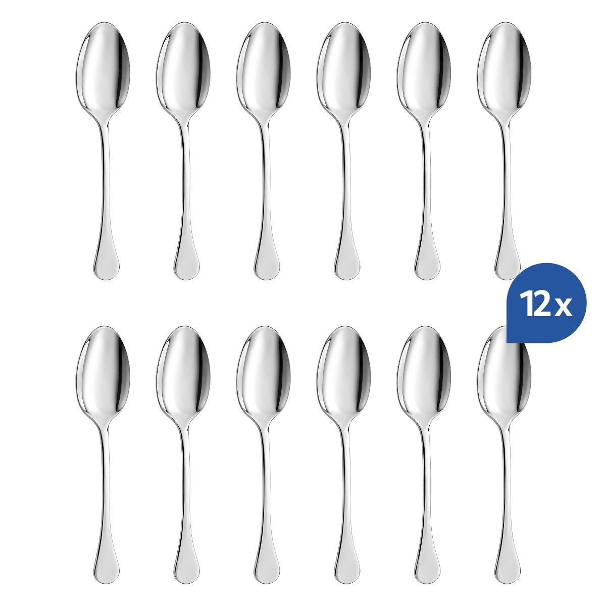 Lingură de masă Sara, 21 cm, din oțel inoxidabil 18/10 lucios, set 12 bucăți, tacâm argintiu elegant.