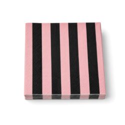 Pachet 20 bucăți șervețele hârtie 3 straturi 33x33 cm, cu dungi roz-negre.