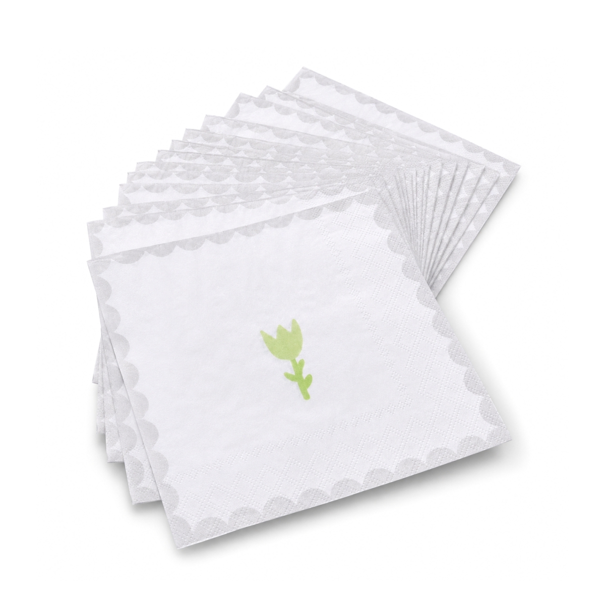 Șervețel din hârtie cu 3 straturi, alb-gri, cu model de floare verde. Pachet de 20 buc.