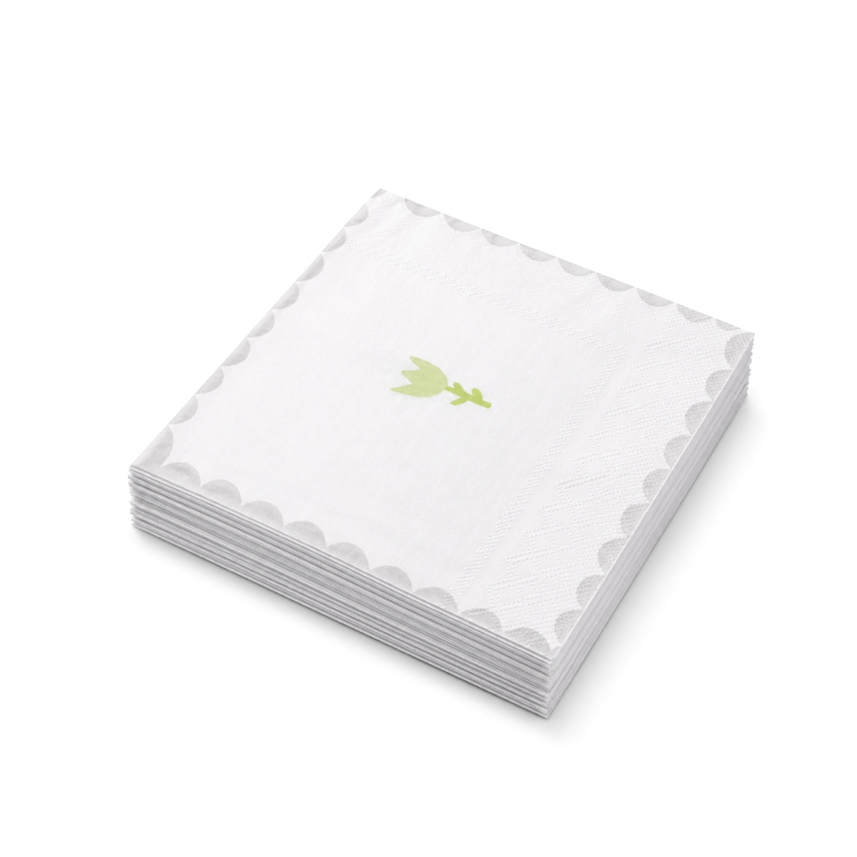 Șervețel din hârtie cu 3 straturi, alb-gri, cu model de floare verde. Pachet de 20 buc.
