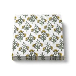 Șervețele de hârtie cu 3 straturi, model floral alb-galben, pachet de 20 bucăți.