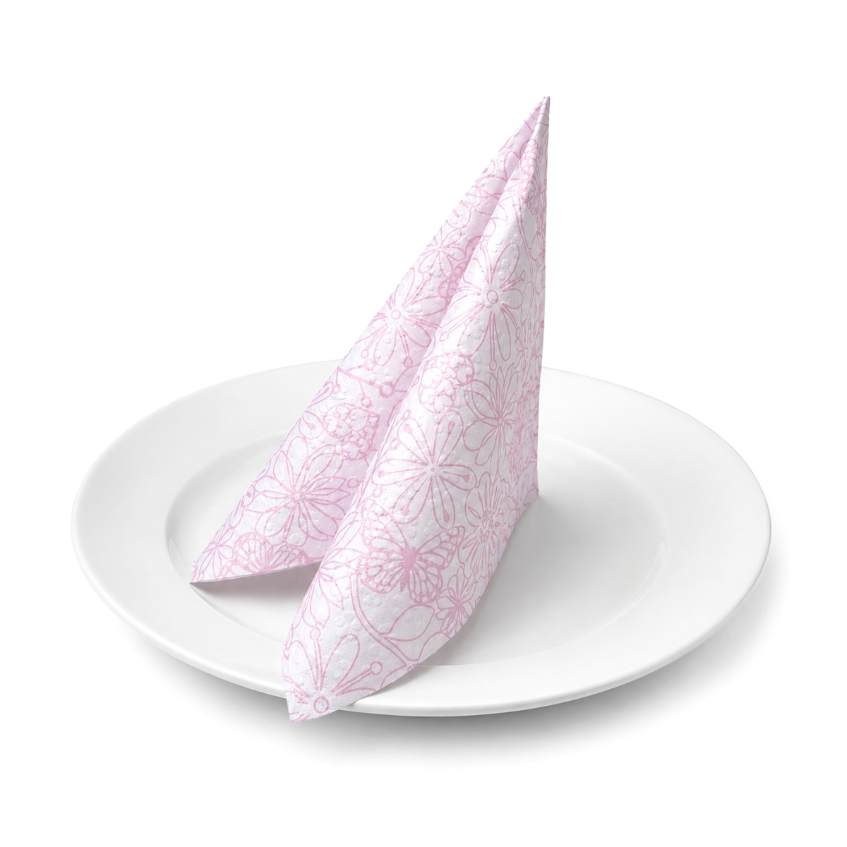 Șervețele de hârtie 3 straturi 33x33 cm, albe cu motiv floral roz, pachet 16 bucăți.