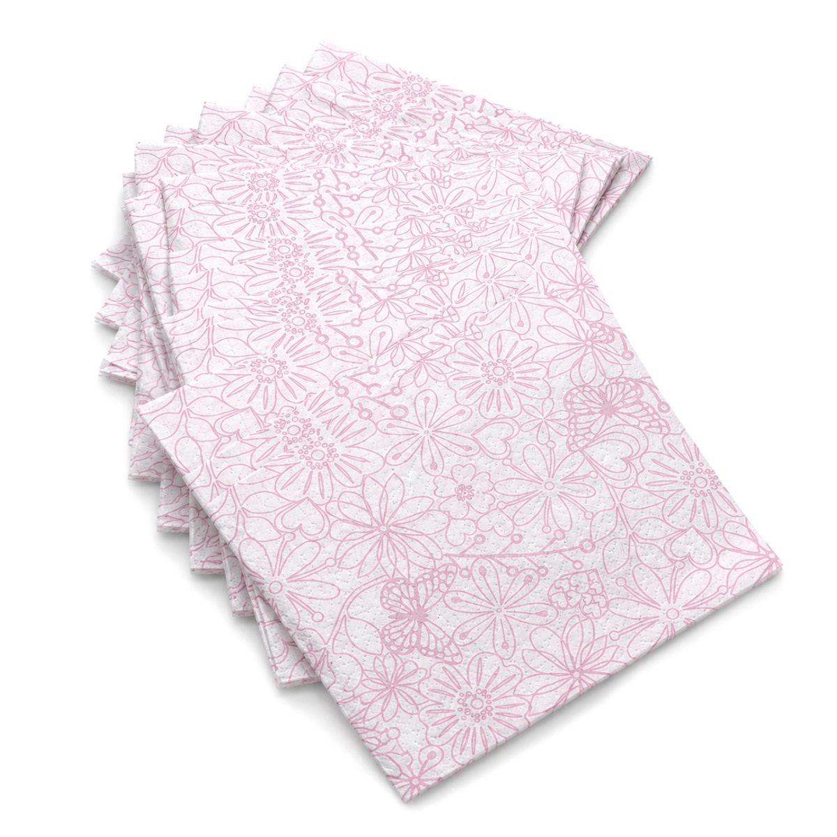 Șervețele de hârtie 3 straturi 33x33 cm, albe cu motiv floral roz, pachet 16 bucăți.