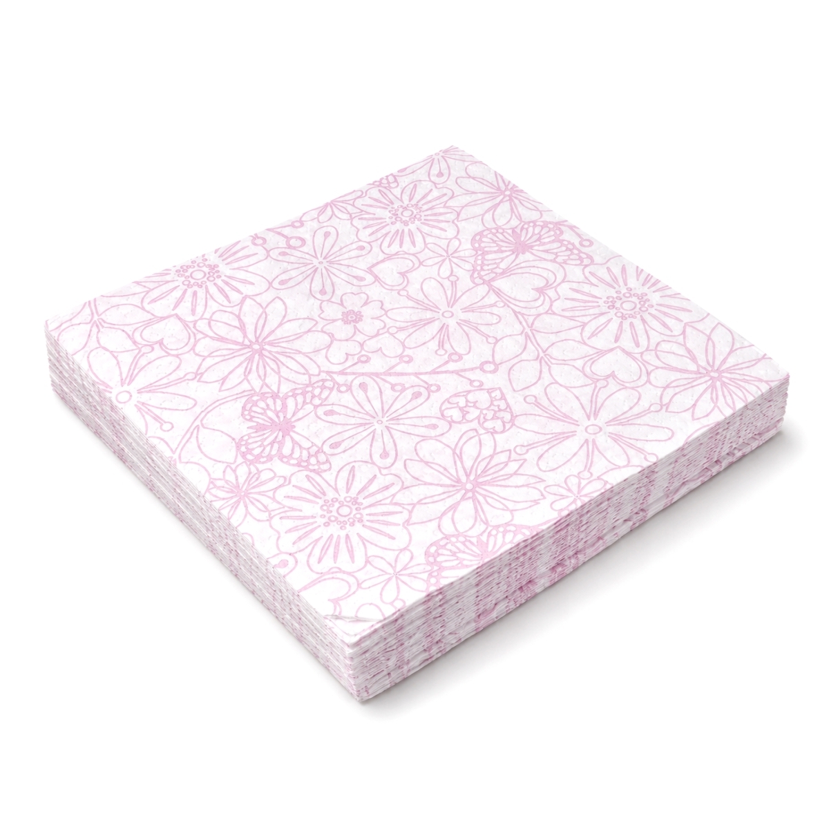 Șervețele de hârtie 3 straturi 33x33 cm, albe cu motiv floral roz, pachet 16 bucăți.