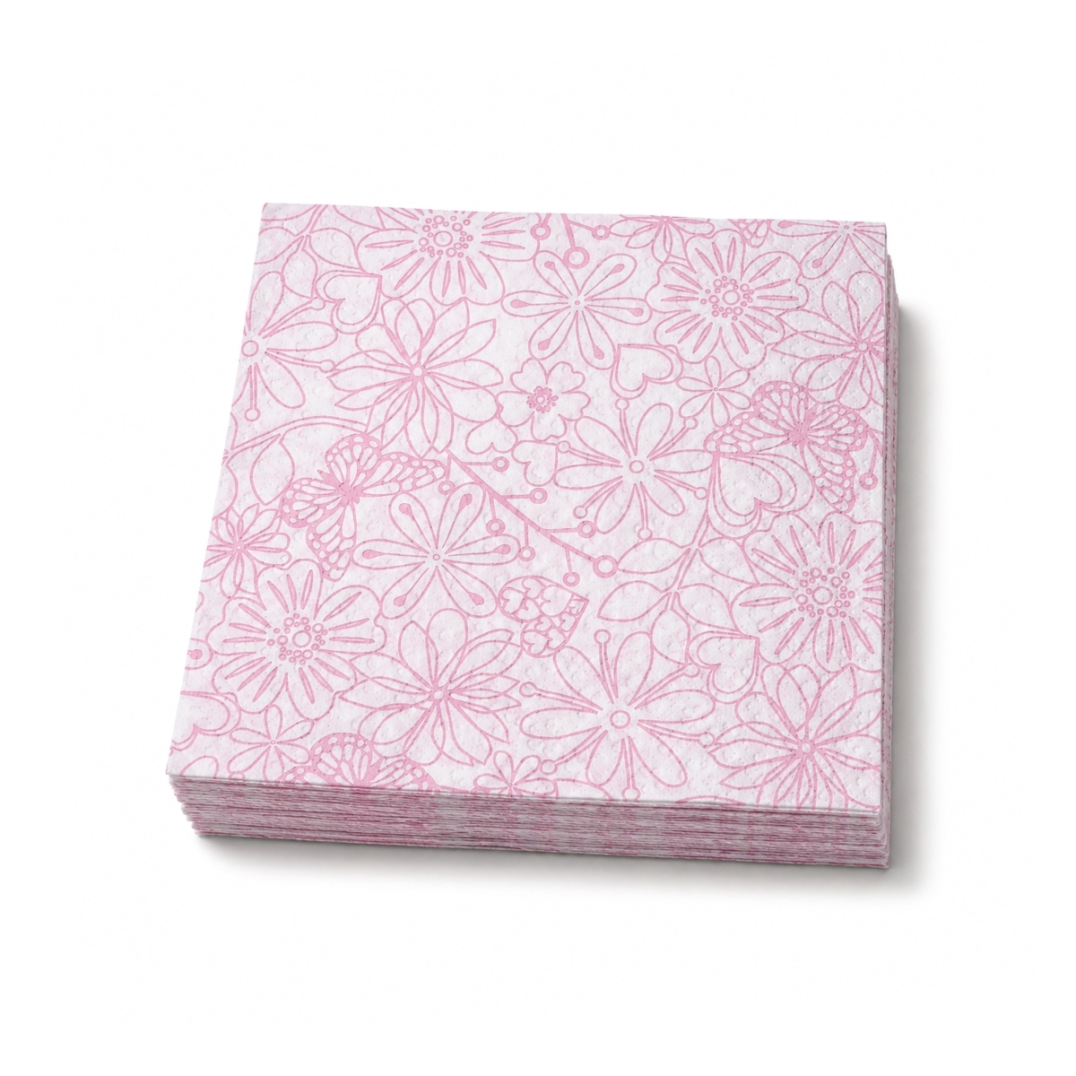 Șervețele de hârtie 3 straturi 33x33 cm, albe cu motiv floral roz, pachet 16 bucăți.