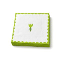 Șervețele de hârtie cu 3 straturi, verde-albe, cu margine ondulată și motiv floral.