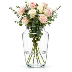 Vază din sticlă pentru flori, înălțime 32,5 cm, cu execuție netedă și gât mai îngust.
