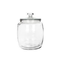 Borcan transparent din sticlă cu capac, volum 2 litri, ideal pentru ierburi și condimente.