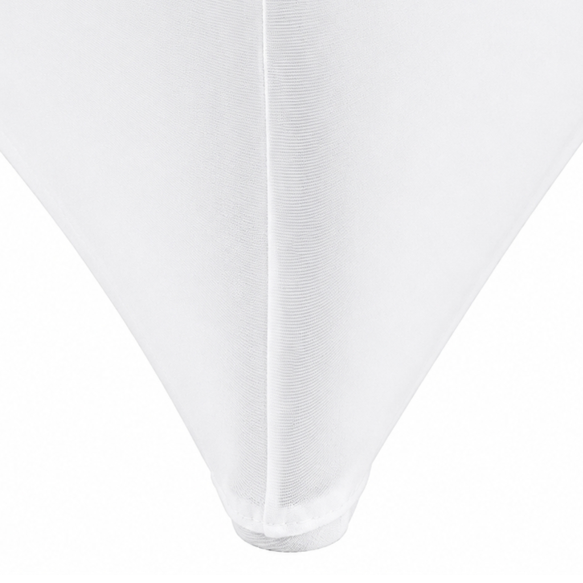 Husă albă elastică pentru masă pătrată 88x88x74 cm, adaptare ușoară.