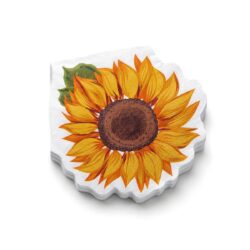 Set de șervețele albe din hârtie cu motiv accentuat galben-maro de floarea-soarelui.
