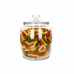 Recipient transparent din sticlă cu capac, 1,5 l, formă rotunjită, pentru depozitarea alimentelor.